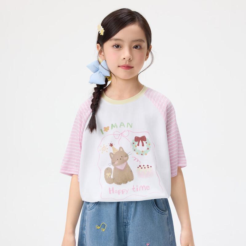 Girls  Color-Block Cartoon Print Short Sleeve T-Shirt 130