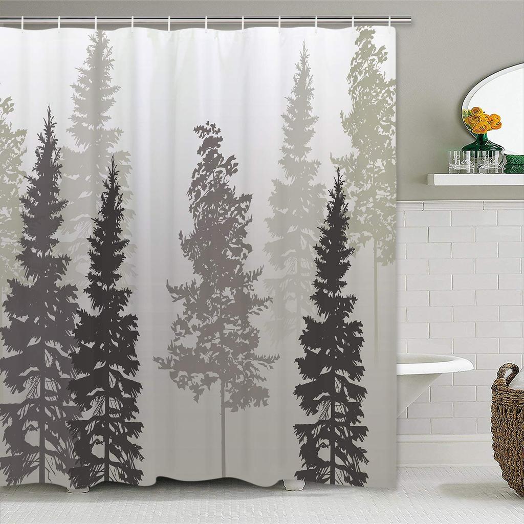 Misty Forest Woodland Shower Curtains Nature Shower Curtain Fall Shower Curtain Waterproof Polyester Fabric Home Decor with Hook