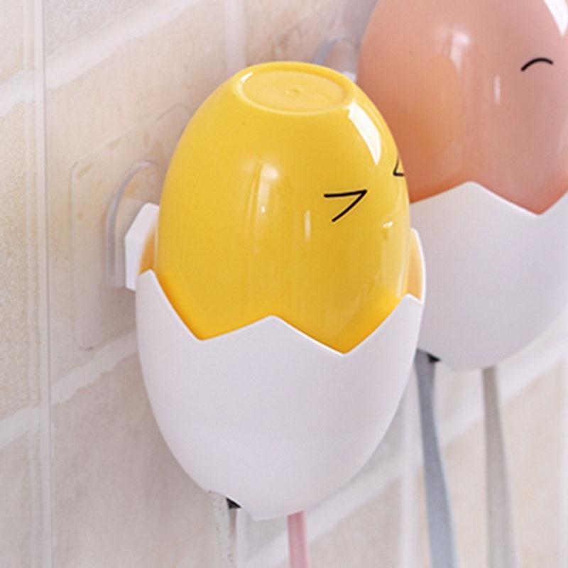 Cartoon Cute Chick Toothbrush Holder Family Toothbrush Organizer Wall Suction Cup Bathroom Set Accessories