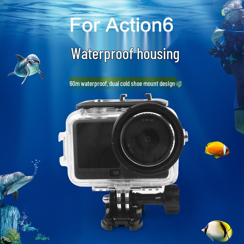 DJI OSMO ACTION 6 Waterproof Diving Case with Dual Cold Shoe Mount - Transparent Protective Accessory