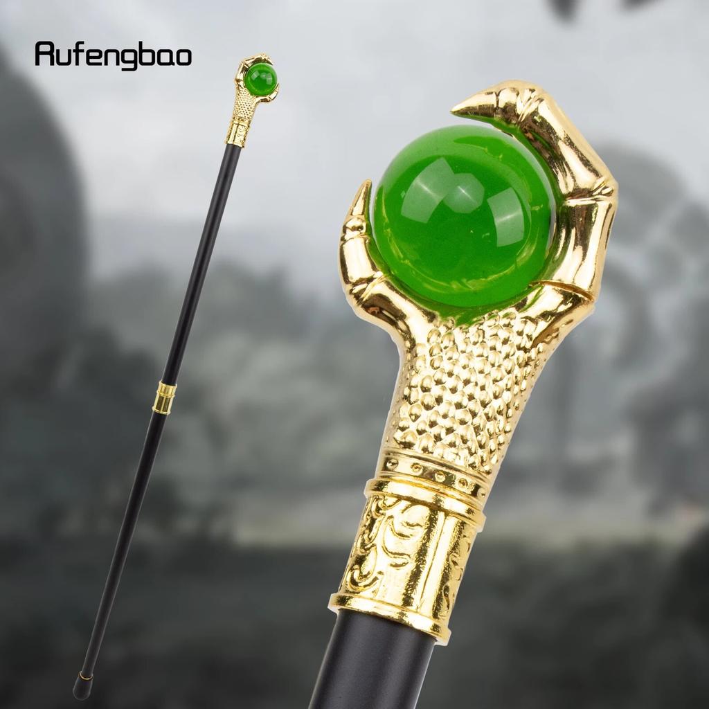 Dragon Claw Grasp Green Glass Ball Golden Walking Cane Fashion Decorative Walking Stick Cosplay Cane Knob Crosier 93cm