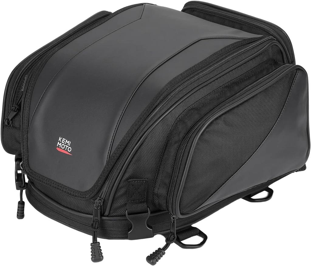 Kemimoto Motorcycle Seat Waterproof and with Rain Rear with Luggage Camping Seat Universal Motorcycle Compatible with Most Ninja Black Bag,