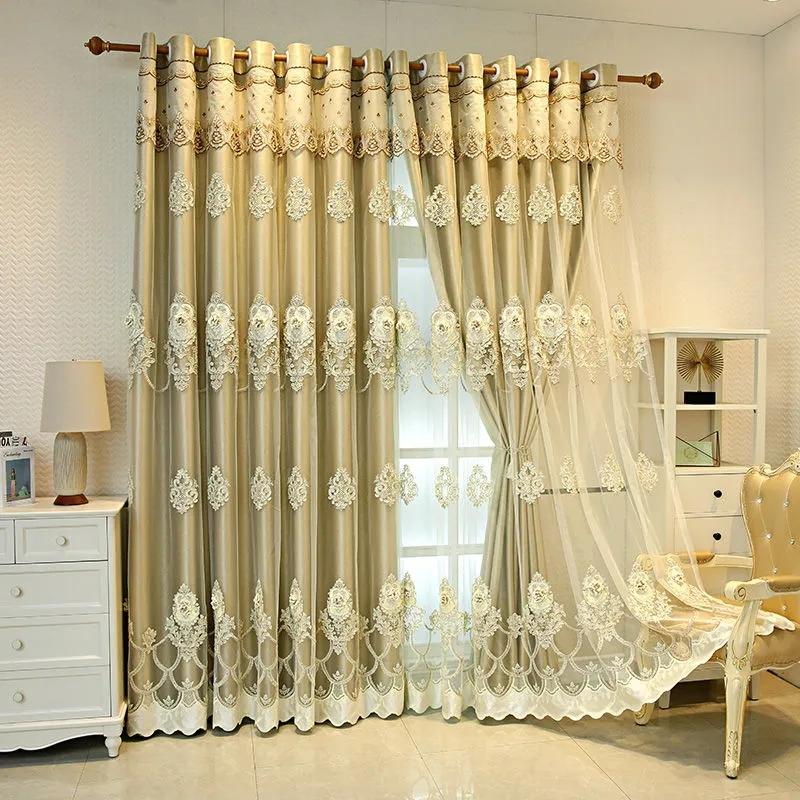 Európai stílusú függönyök sötétítő ruha fonal dombornyomott hímzés nappali hálószoba luxus függönyrúd