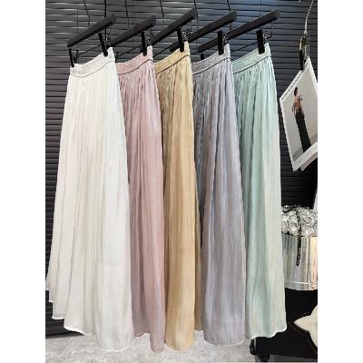 High-Grade Glossy Pearlescent Chiffon Pleated Skirt Retro Style Fashionable Pleated Drooping Slimming High Waist A- Line Skirt