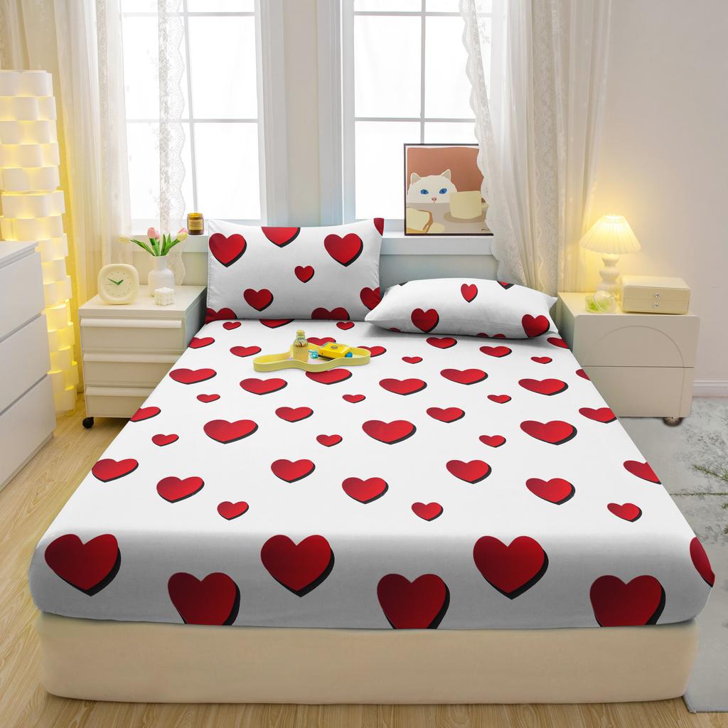 1 Cearșaf cu elastic mat imprimat cu inimă simplu modern, Husă de pat imprimată pentru dormitor, Lenjerie de pat (Excluzând fetele de pernă)