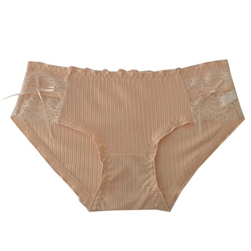 Sweet Lace Antibacterial Women's Elegant Cotton Mid-Waist Bow Briefs