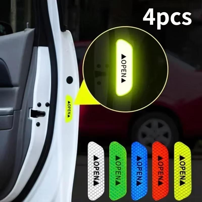 4pcs Car Door Reflective Sticker Open Door Warning Anti-collision Sticker Modified Car Body Decoration Creative Car Sticker