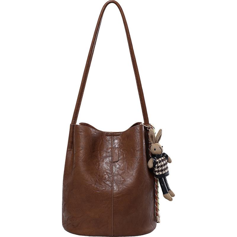 Fashion Versatile Retro Old Bucket Bag Women'S Large-Capacity Casual Simple Versatile Shoulder Oblique Span Bag