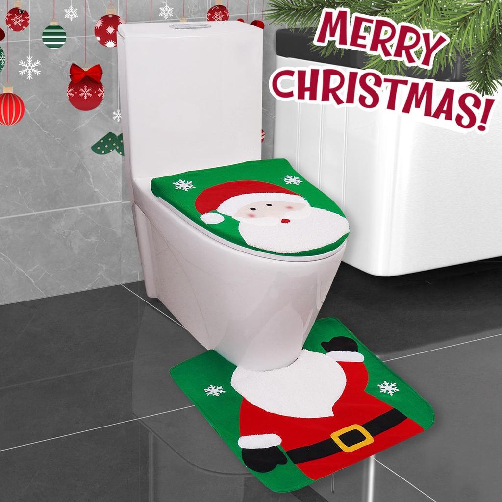 Festive Snowman & Elk Christmas Toilet Seat Cover Set - 2-Piece Bathroom Decor