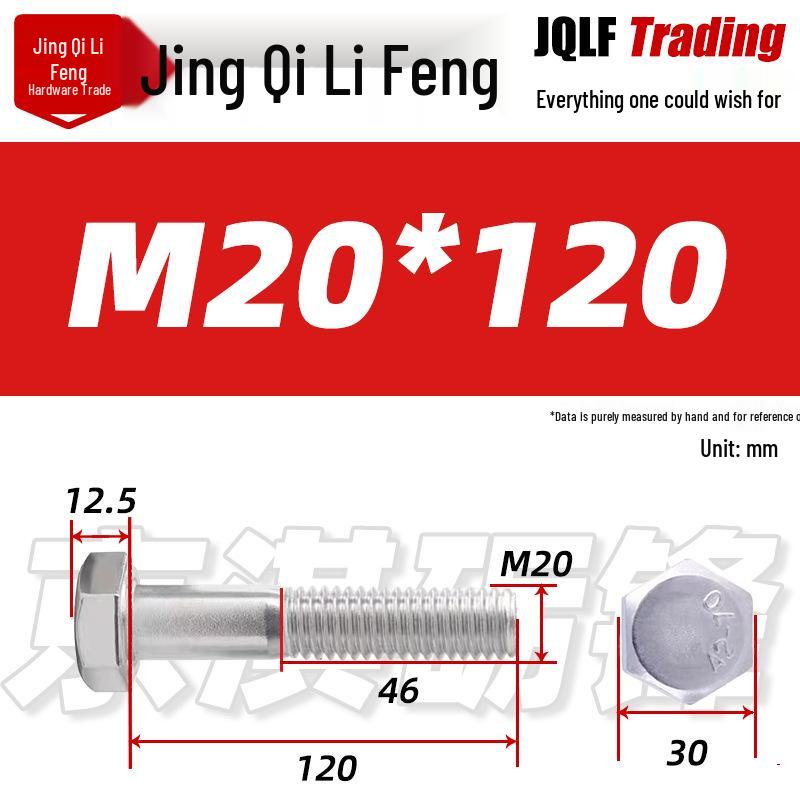 201 Stainless Steel Hex Head Bolt, Half Thread, M6-M30 Threaded Rod