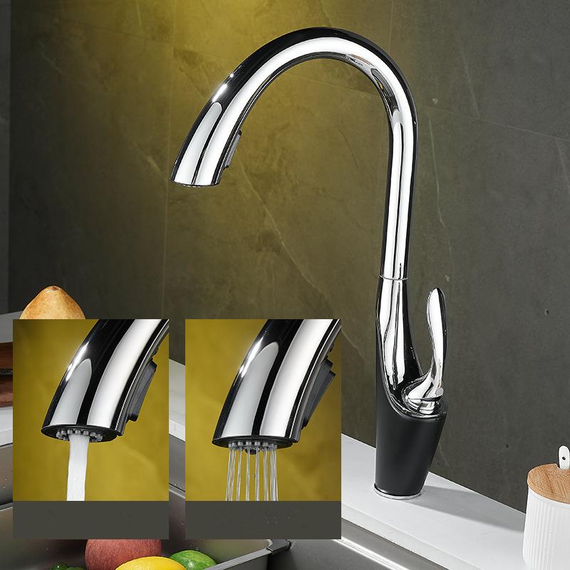 Tuqiu Wyciągane Baterie Kuchenne Srebrne Jednouchwytowe Czarne Bateria Kuchenna Kran do Zlewu Mosiężny Obrotowy Mieszacz Wody Kran Mieszacz Kran