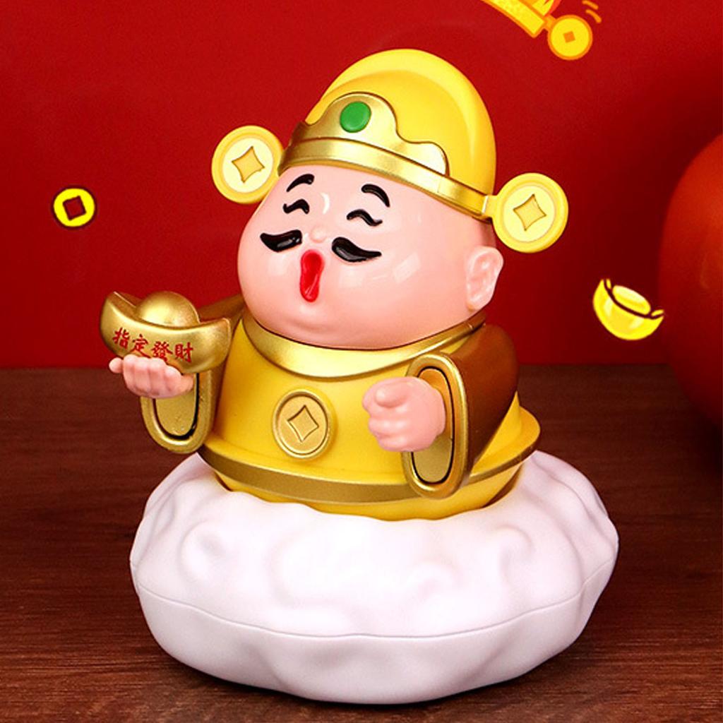 Cai Shen Statue Solar Powerd God of Wealth Fortune Sculpture with Swinging for Business Home Car Ornament Present
