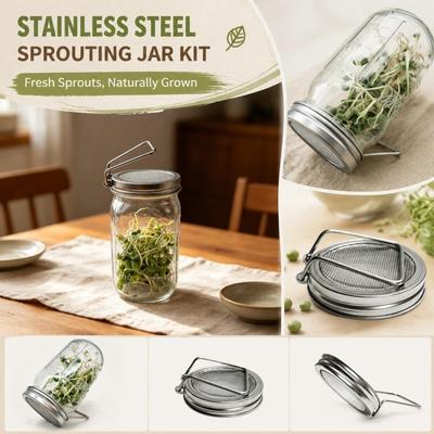 Stainless Steel Mason Jar Sprouting Lid Wide Mouth Mason Jar Screen Lid with Handle for Seed Sprouting and Filtering