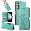 For Samsung Galaxy S25 FE Wallet Case Butterfly Floral Imprint PU Leather Phone Cover with Wrist Strap