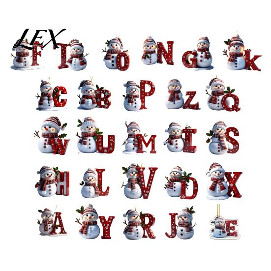 Indoor Outdoor Holiday Decorations 26 Letter Christmas Ornaments, 2D Flat Snowman Hanging Decoration, Acrylic A-Z Festive Home Decor Supplies Alphabet