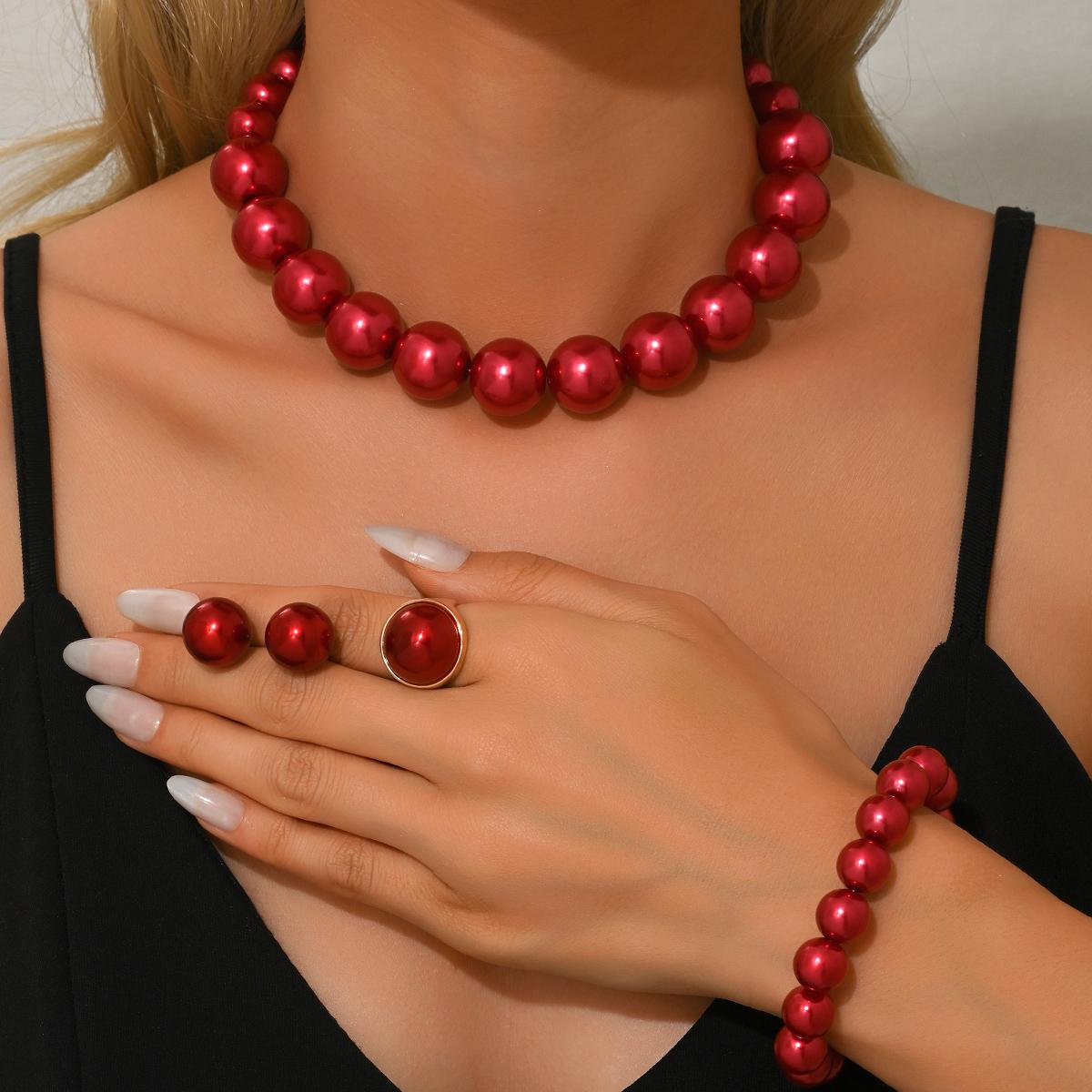 

FYUAN White Pink Red Zircon Necklace Earrings Bracelet Rings For Women Weddings Zircon Sets червоний