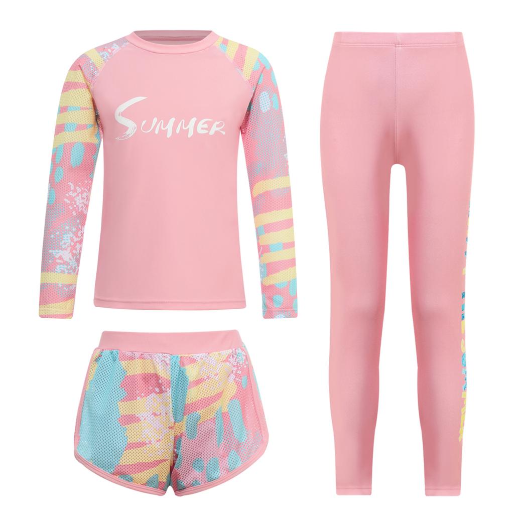 Kids Tie Dye Swim Set Long Sleeve Rash Guard Top Swim Shorts UV Protective Pants Sun Safe Beachwear