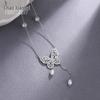 Elegant S925 Silver Butterfly Pearl Necklace with Tassel & Zircon Pendant for Women
