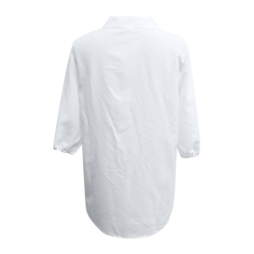 Summer Women's 3/4 Sleeve Blouses Casual Loose Fit Solid Color V Neck Tops Ladies Length Sleeve T-Shirts