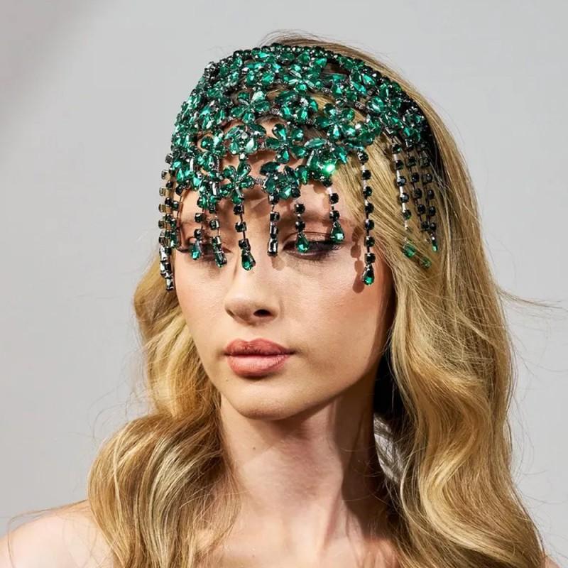 Luxury Rhinestones Flower Tassel Headband Exaggerated Heavy Industry Court Style Party Stage Headwear