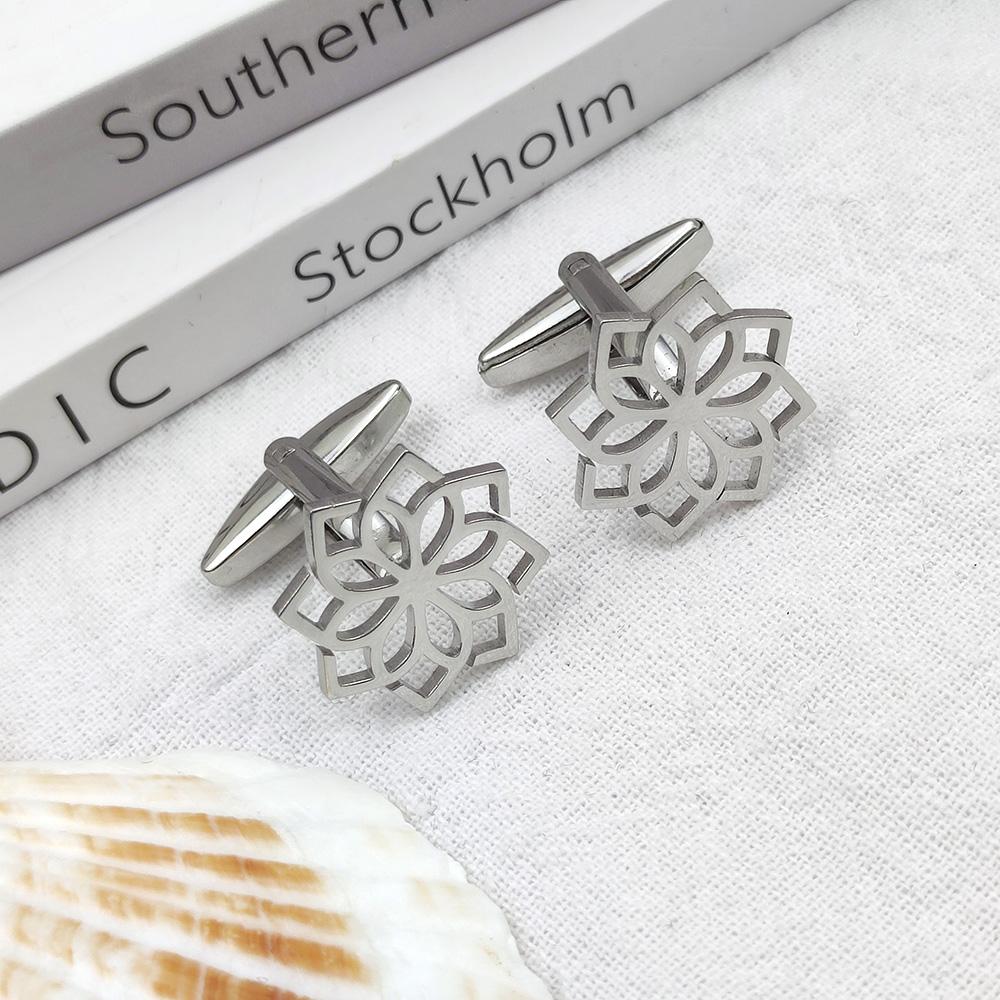 

Luxury Cufflinks for Men Lotus Cufflink Men s Shirt Cuff Buttons High Quality Stainless Steel Jewelry Accessories Gift Wholesale