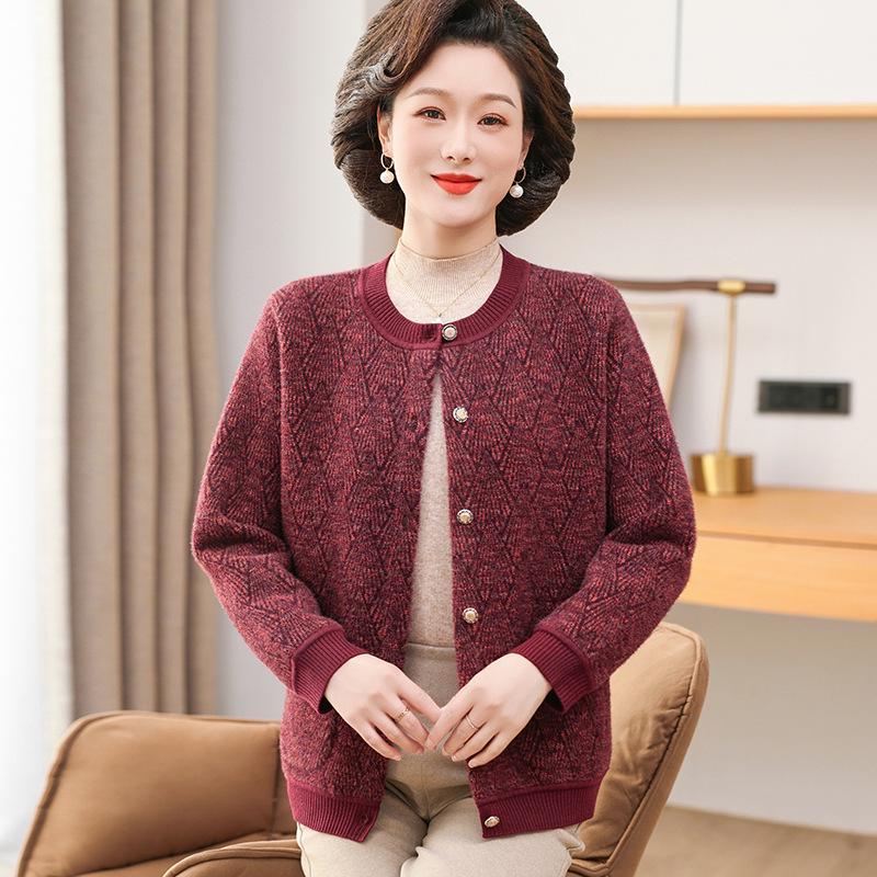 Women's Plus Velvet Cardigan - Cozy and Stylish Autumn/Winter Wear for Middle-aged & Elderly
