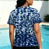 Summer Casual T-Shirt, Light Western Vibe, Blue White Tie-Dye, Soft Cotton Short Sleeve, Breathable Top Ideal for Daily Commute & Loungewear