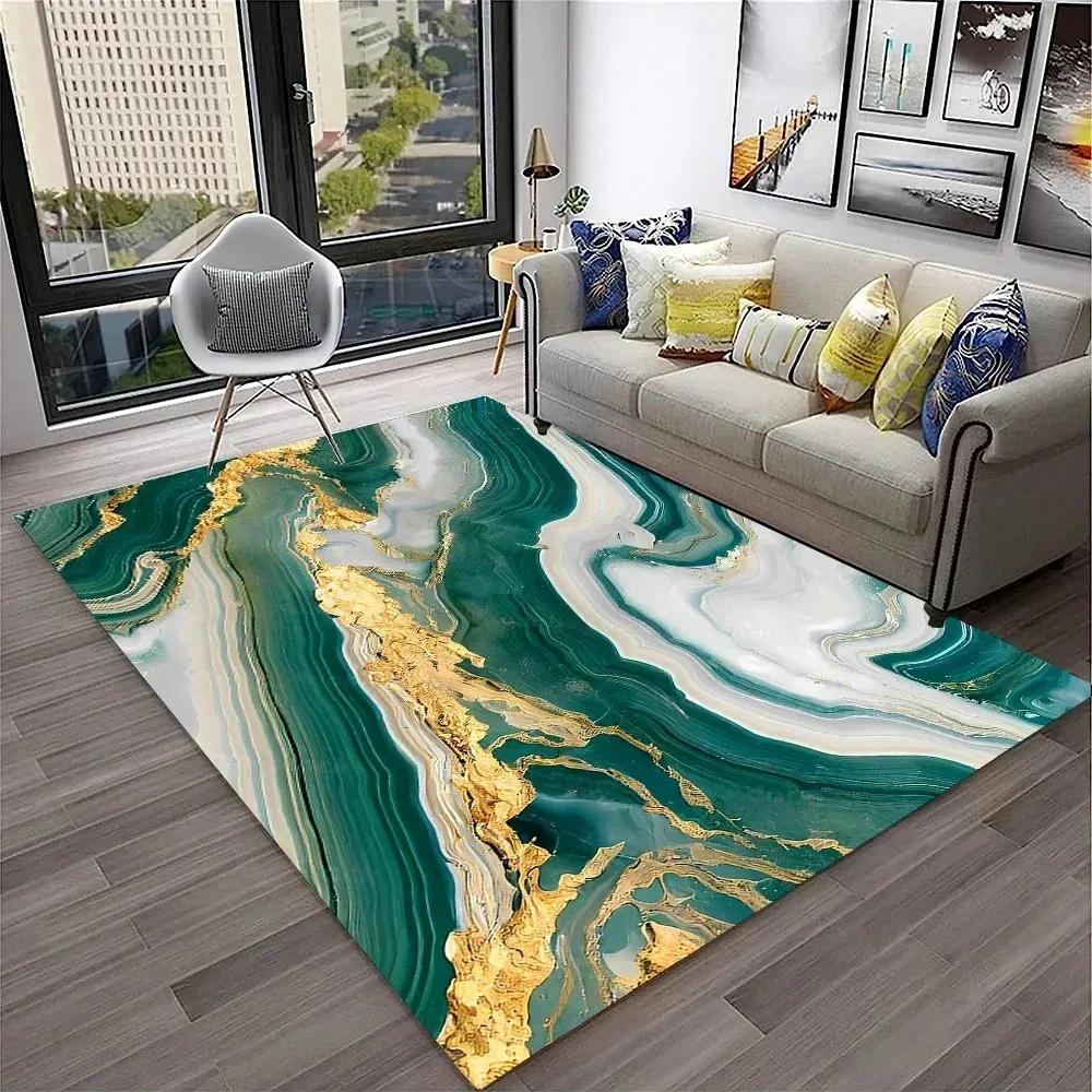 

MBG23 Elegant 3D Marble Rug in Black, Green, and Gold, Non-slip Living Room Rug, Elegant Rug 4Fb& 40x60cm