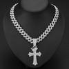 Full Diamond Crown Cross Pendant Necklace Men's and Women's Alloy Diamond Set Necklace Diamond Cuban Chain