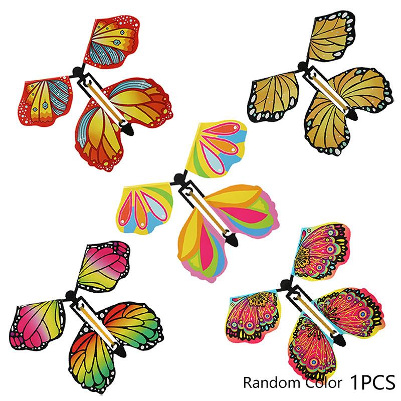 10Pcs Magic Flying Butterflies Wind Up Toy In The Sky Bookmark Greeting Cards Rubber Band Powered Kids Magic Props Surpris Gift