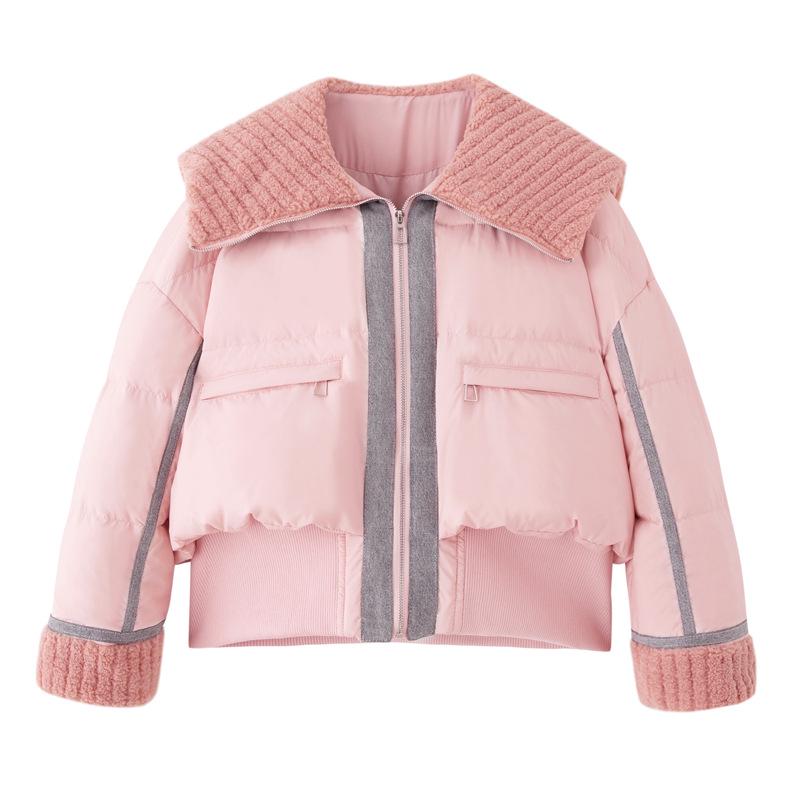 YJ6838 Women's Winter Down Jacket: Versatile Spliced Denim Lapel with Particle Fleece and 90% White Duck Down