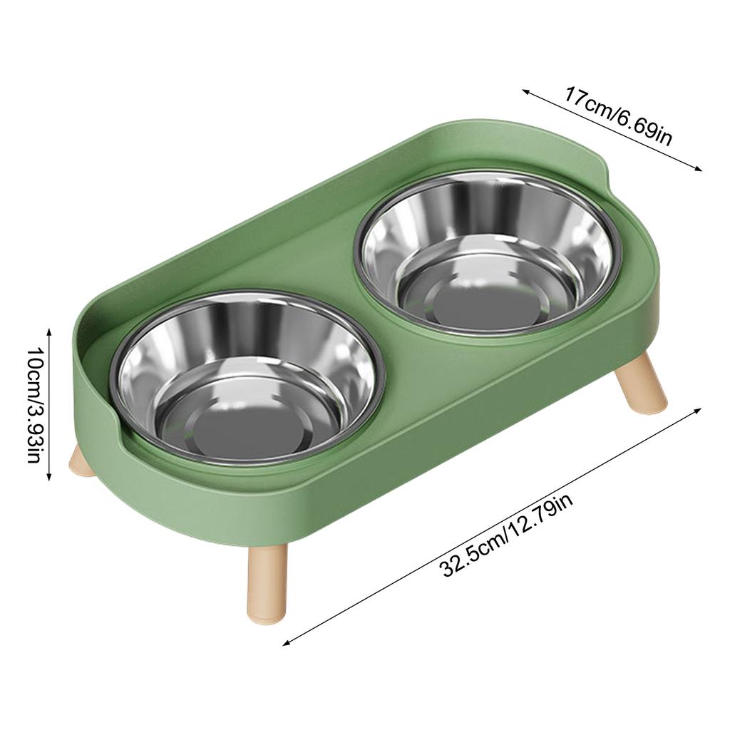 Stainless Steel Anti-Slip Cervical Protect Dual Bowl Pet Food Feeder for Cats and Dogs with Elevated Design