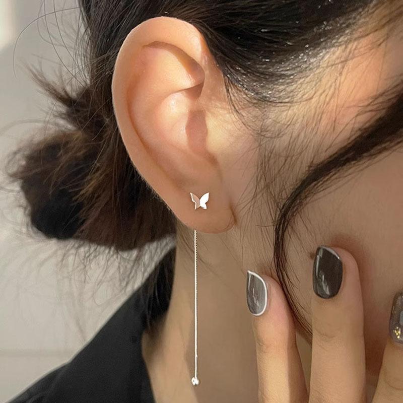 Long chain tassel butterfly earrings for women fresh and fashion earrings for women  silver ear chain classic  gifts