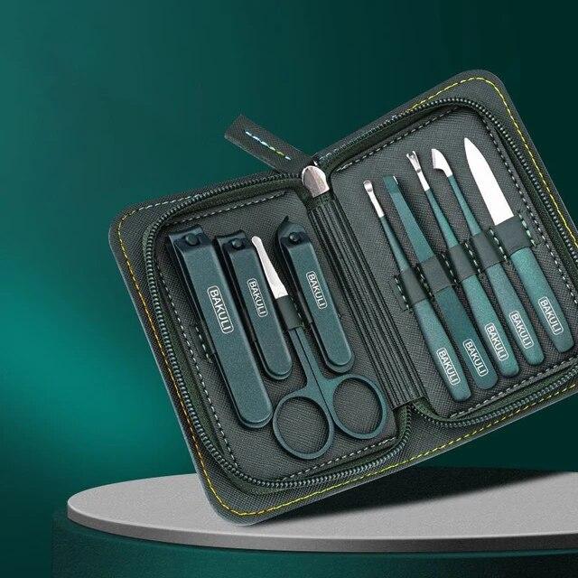 

Новый маникюрный набор, педикюрные наборы, машинка для стрижки ногтей из нержавеющей стали, профессиональные инструменты для резки ногтей с дорожным футляром, комплект зелёный