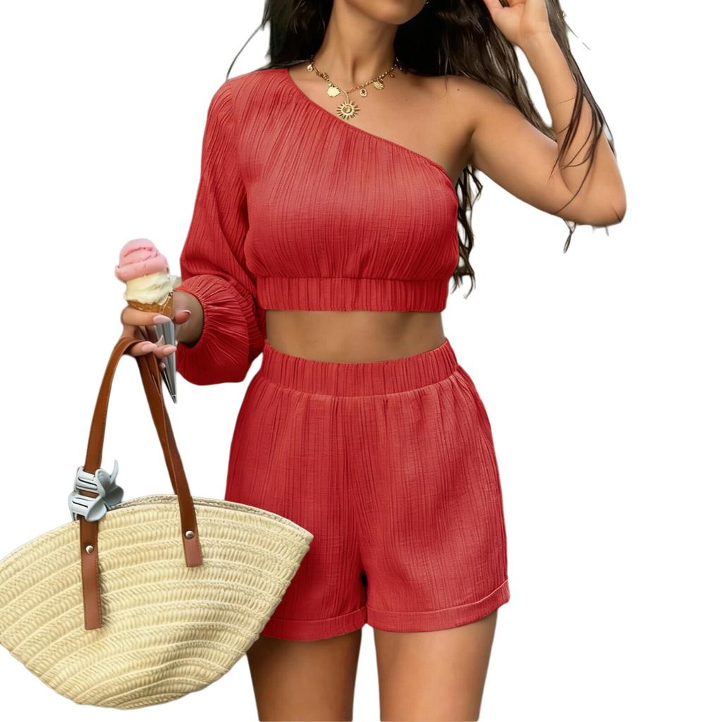 Women's Shoulder Off-waist Short Top Shorts Set