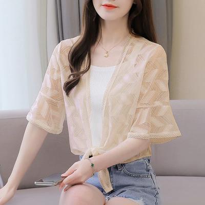 Giacca da donna estiva corta in pizzo parasole Design Elegante Manica media Blusa sottile
