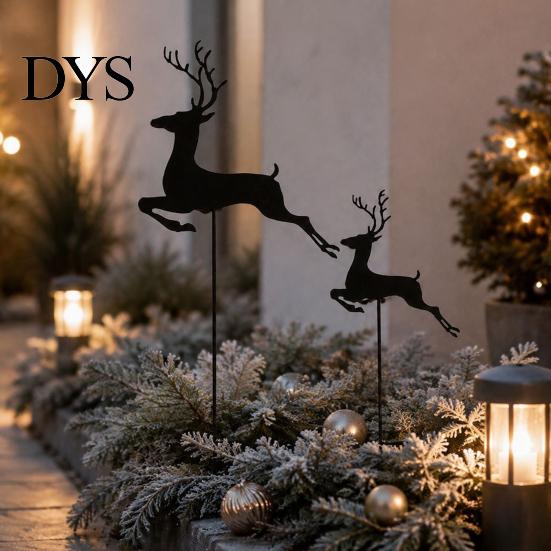 Holiday Deer Garden Stakes 2Pcs/Set Christmas Elk Stake, Black Reindeer Silhouette Yard Art, Metal Art Flower Bed Sign for Outdoor Lawn Patio Pathway