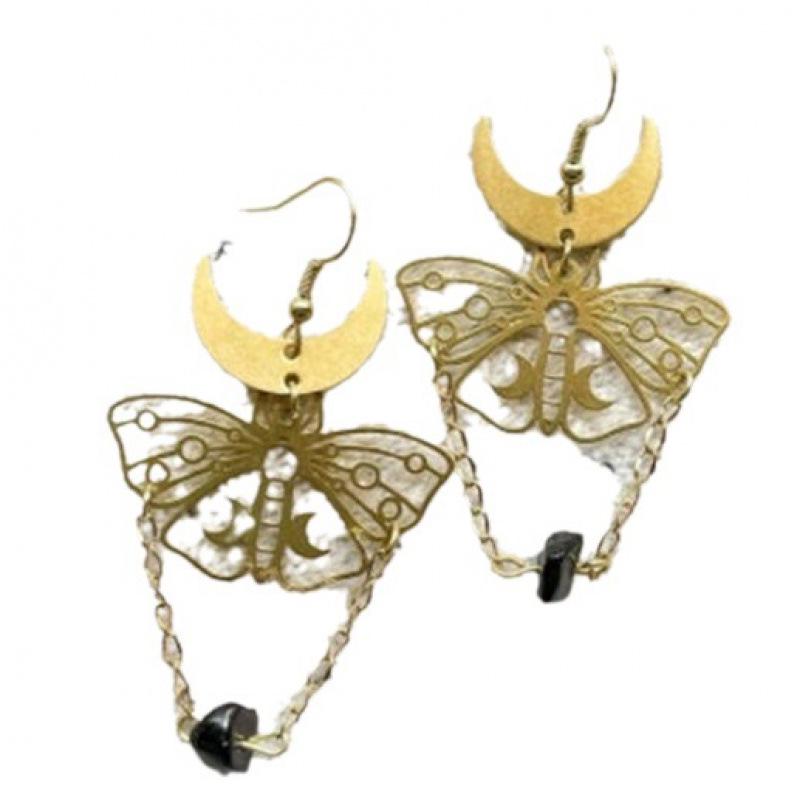 Gothic Moon Moth Quartz Crystal Healing Earrings