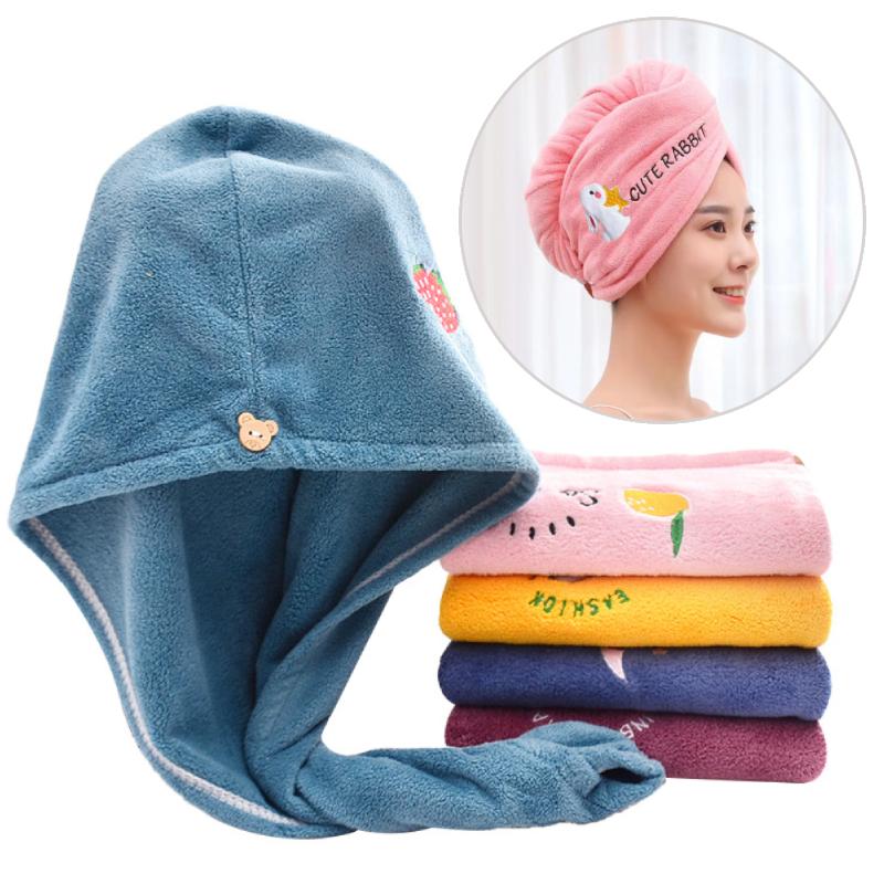 Ladies' Cartoon Embroidered Dry Hair Cap, Coral Fleece Thickened Water Absorbing Triangular Cap, Shower Cap, Dry Hair Towel, Quick Drying