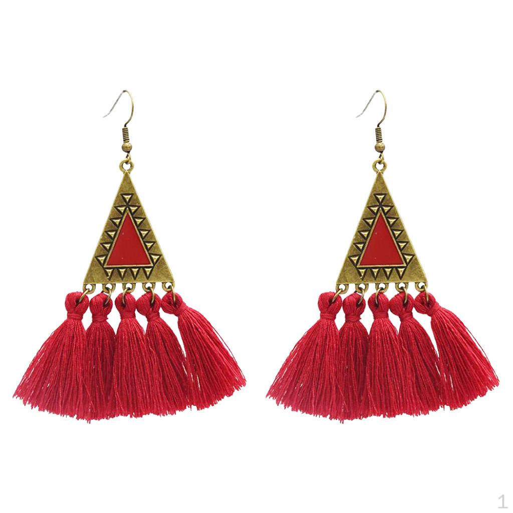 

Bohemian Tassel Fringe Boho Dangle Earrings Stud Girls Costume Party Jewelry червоний