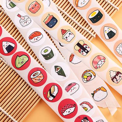 1 Rolo 2,5cm/1polegada Circular Desenho Animado Padrão Sushi Adesivo Aniversário Casamento Decoração Adesivo Sobremesa Assada Lancheira Etiqueta Adesiva