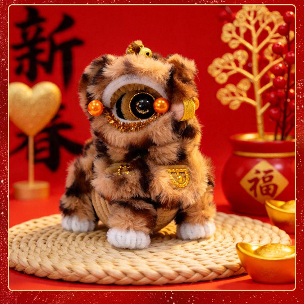 Handmade Lion Dance Plush Toy Cute Chinese New Year Decoration Lion Dance Ornament Car Decoration