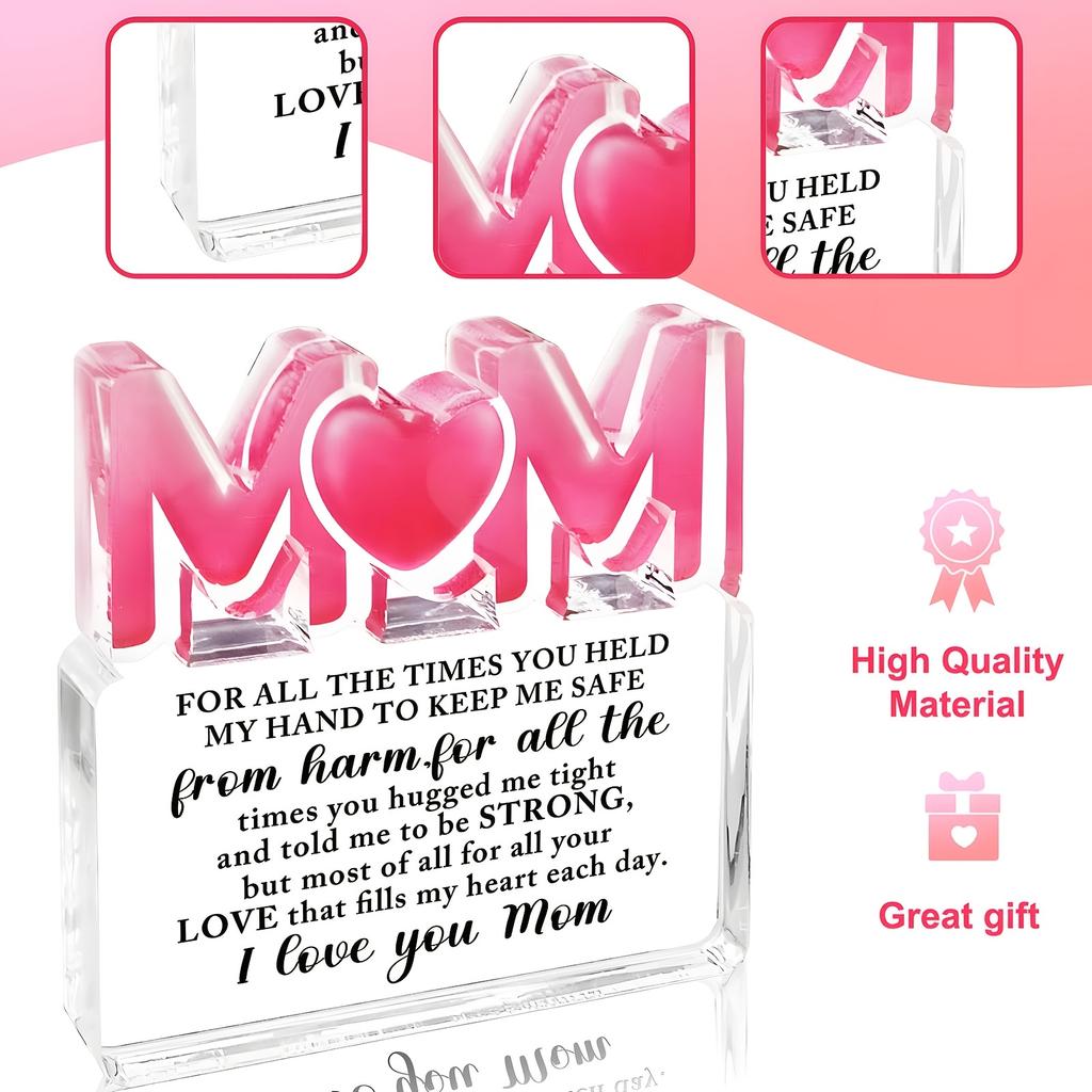 1pc Heartfelt Acrylic 'MOM' Keepsake Plaque with Engraved Love Message - Ideal Birthday, Mother's Day & Christmas Gift for Mom - Contemporary Style