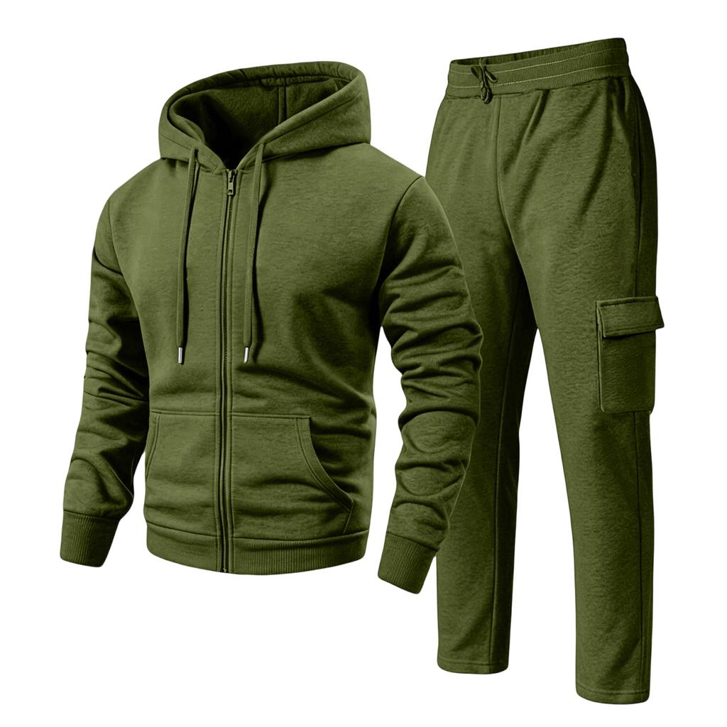 Men's Hoodie and Cargo Jogger Pants 2-Piece Set Casual Sportswear Suit for Outdoor Activities