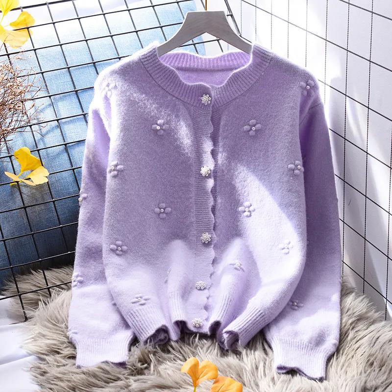 

WTEMPO Женские повседневные универсальные кардиганы с длинным рукавом на пуговицах, однотонные свободные вязаные кардиганы с круглым вырезом большого размера XL фиолетовый