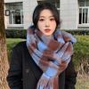 Women Scarf Plaid Print Thickened Warm Long Shawl with Tassel Trim Versatile Winter Blanket Wrap Daily Wear