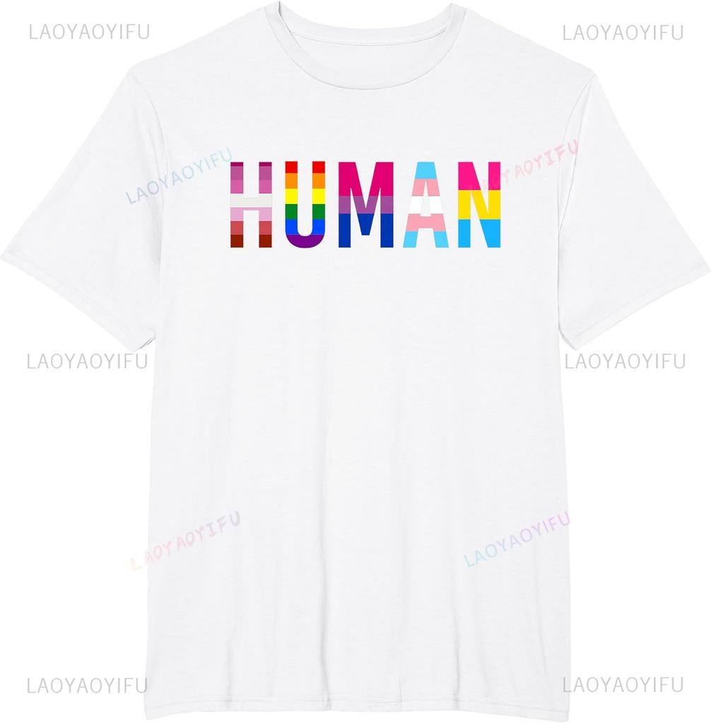 HUMAN LGBT Flag Gay Pride Month Transgender Rainbow Lesbian T-Shirt LGBT Camisetas  Graphic T Shirts  Women Clothes