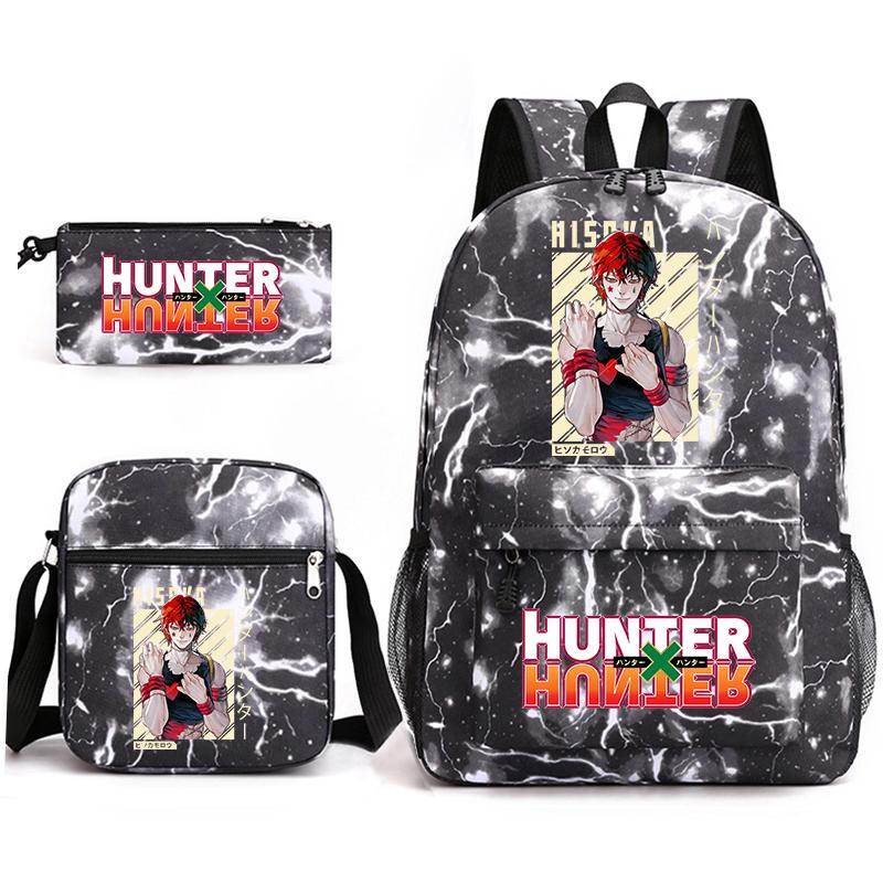 Hunter X Hunter Anime Print Student Backpack Casual Daypack for Boys Girls with Pencil Case 3 Piece Set
