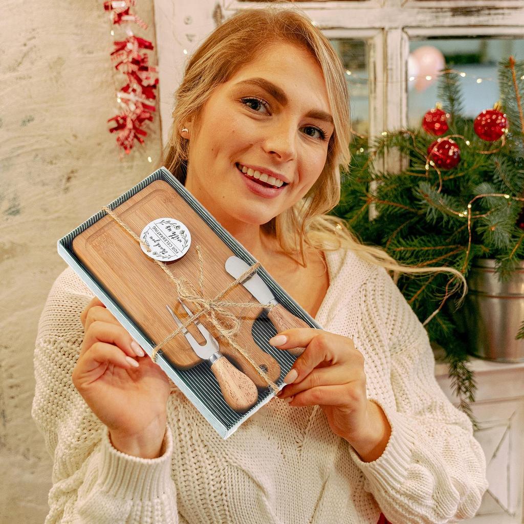 Charcuterie Board Cheese Servers Wooden Square Meat Tray with Cutlery and Thank You Label for Wedding Christmas Apartment Home