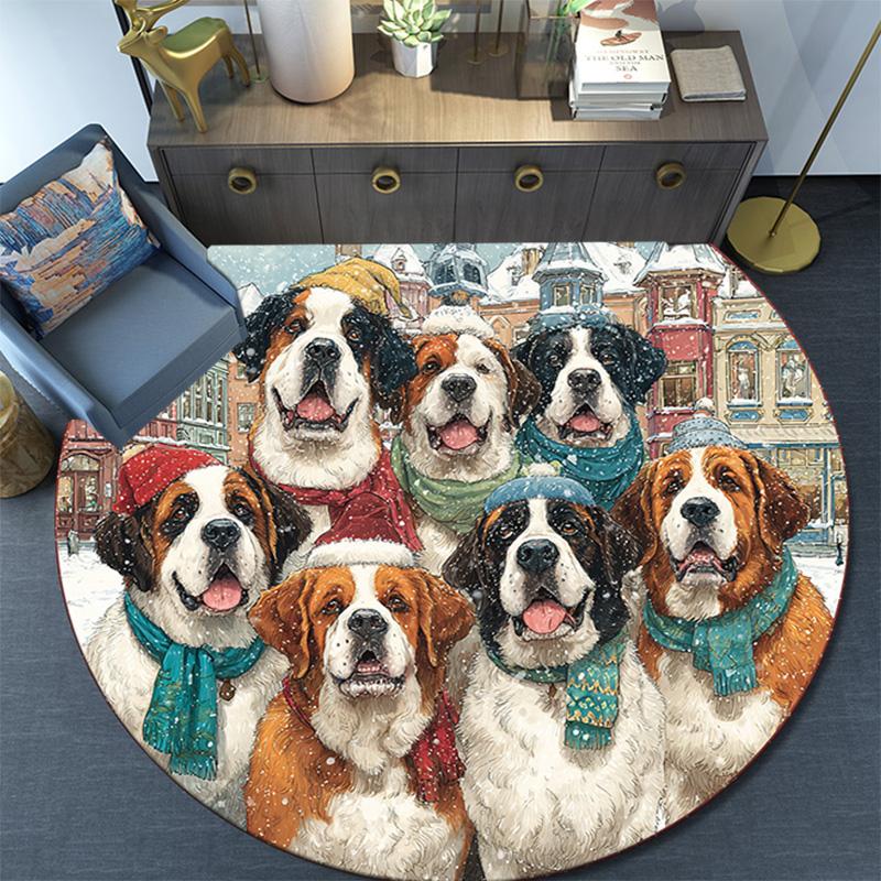Runder Teppich mit Bernhardiner-Hunden, Teppich für Wohnzimmer, Schlafzimmer, Sofa, Spielzimmer-Dekoration, Rutschfeste Bodenmatte